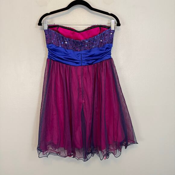 BCX Prom Dress Junior 9 Blue Sequin Mini Fit & Flare Sweetheart Strapless NWT - Picture 2 of 10